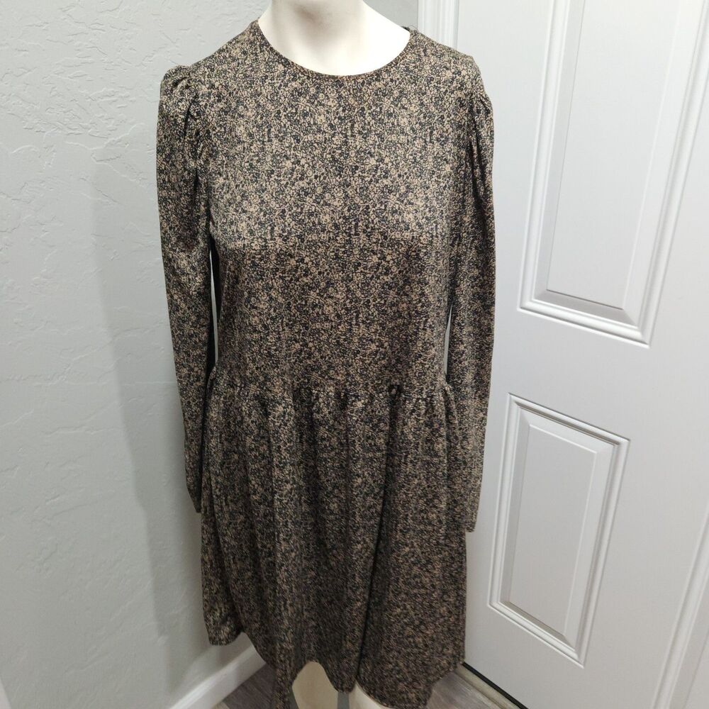 Zara Geometric Long Sleeve Fall Dress SZ M Microfloral Fairygrunge Whimsygoth